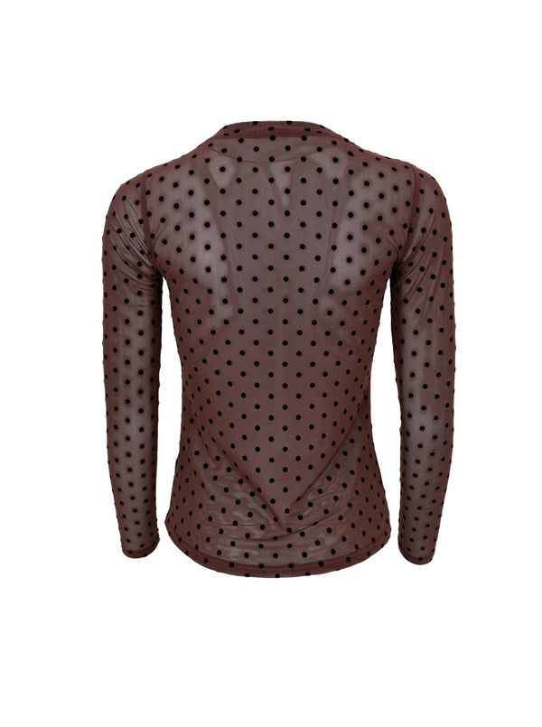 Black Colour Jennie dotted mesh blouse coffee
