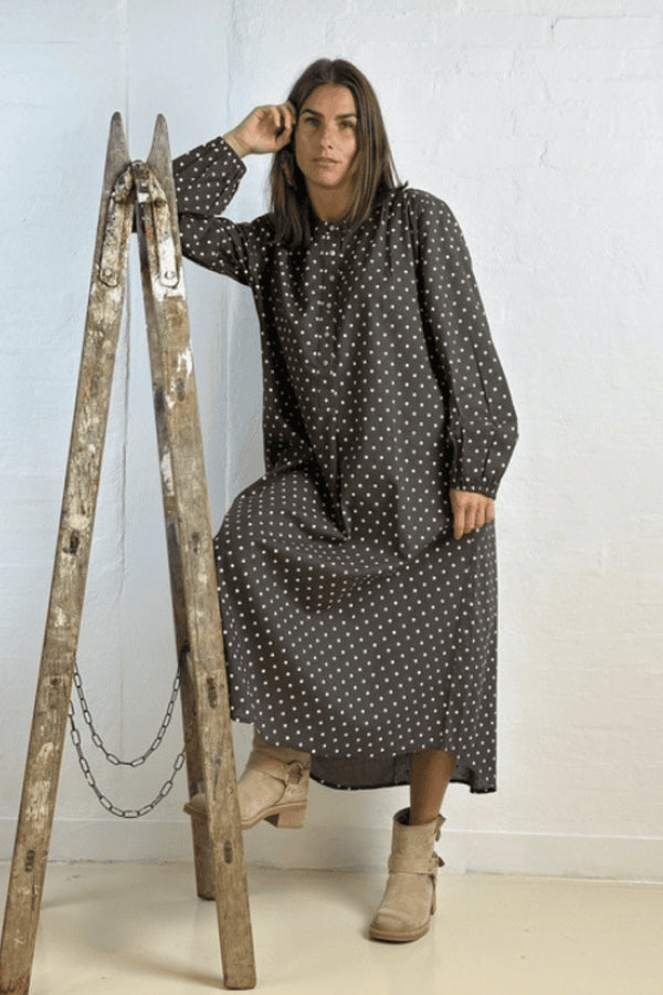 Gaspar Luna dot dress dark grey/dark brown