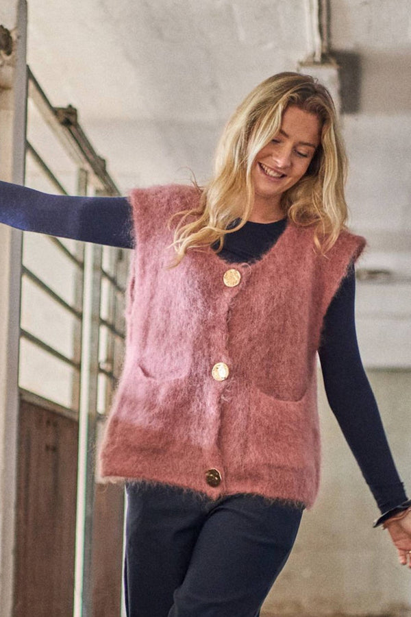 Black Colour  Bjoerk knitted button vest winter rose
