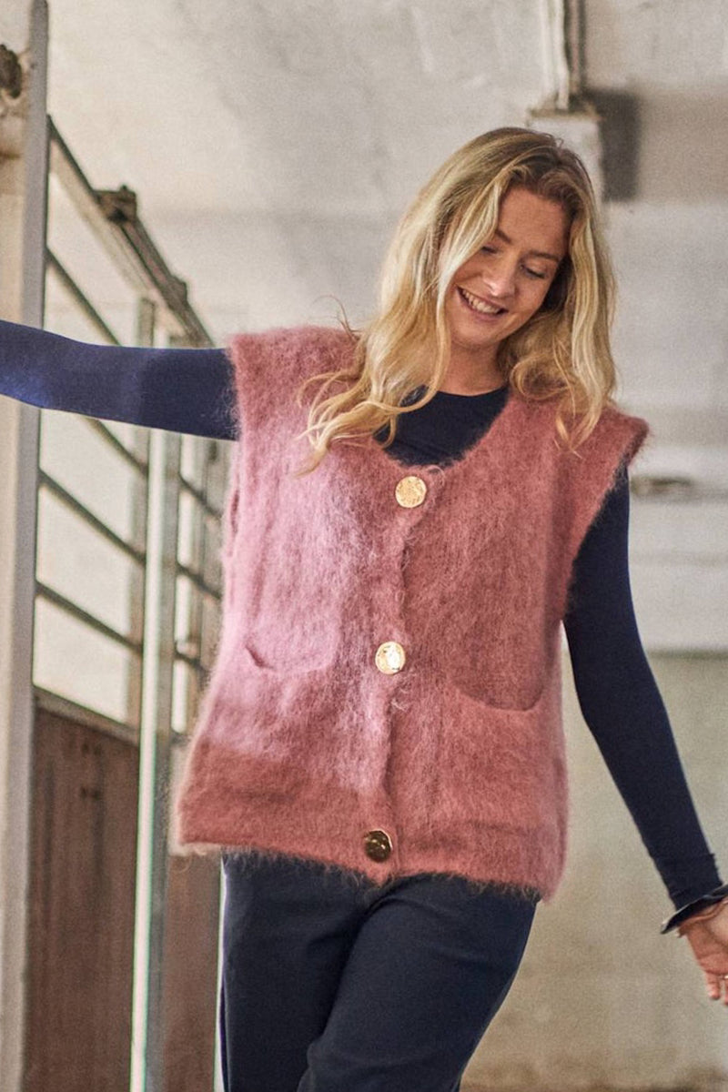 Black Colour  Bjoerk knitted button vest winter rose