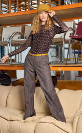 Black Colour Annie mesh blouse coffee dot