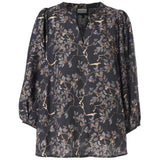Gozzip  Vilde blouse black with grey brown flowers
