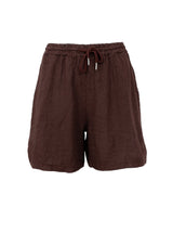 Black Colour Melina linen shorts coffee