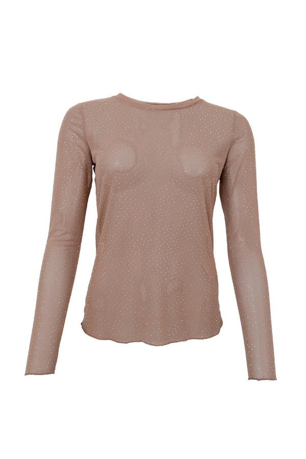 Black Colour Alexis  mesh tee with stones latte