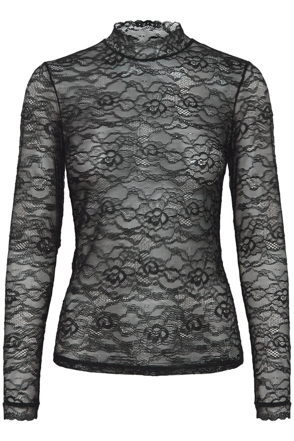 Ichi Anisha lace mesh blouse black