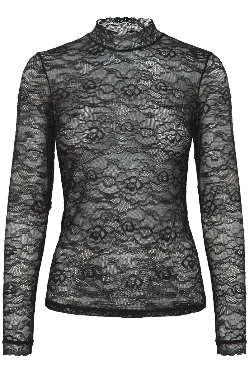 Ichi Anisha lace mesh blouse black