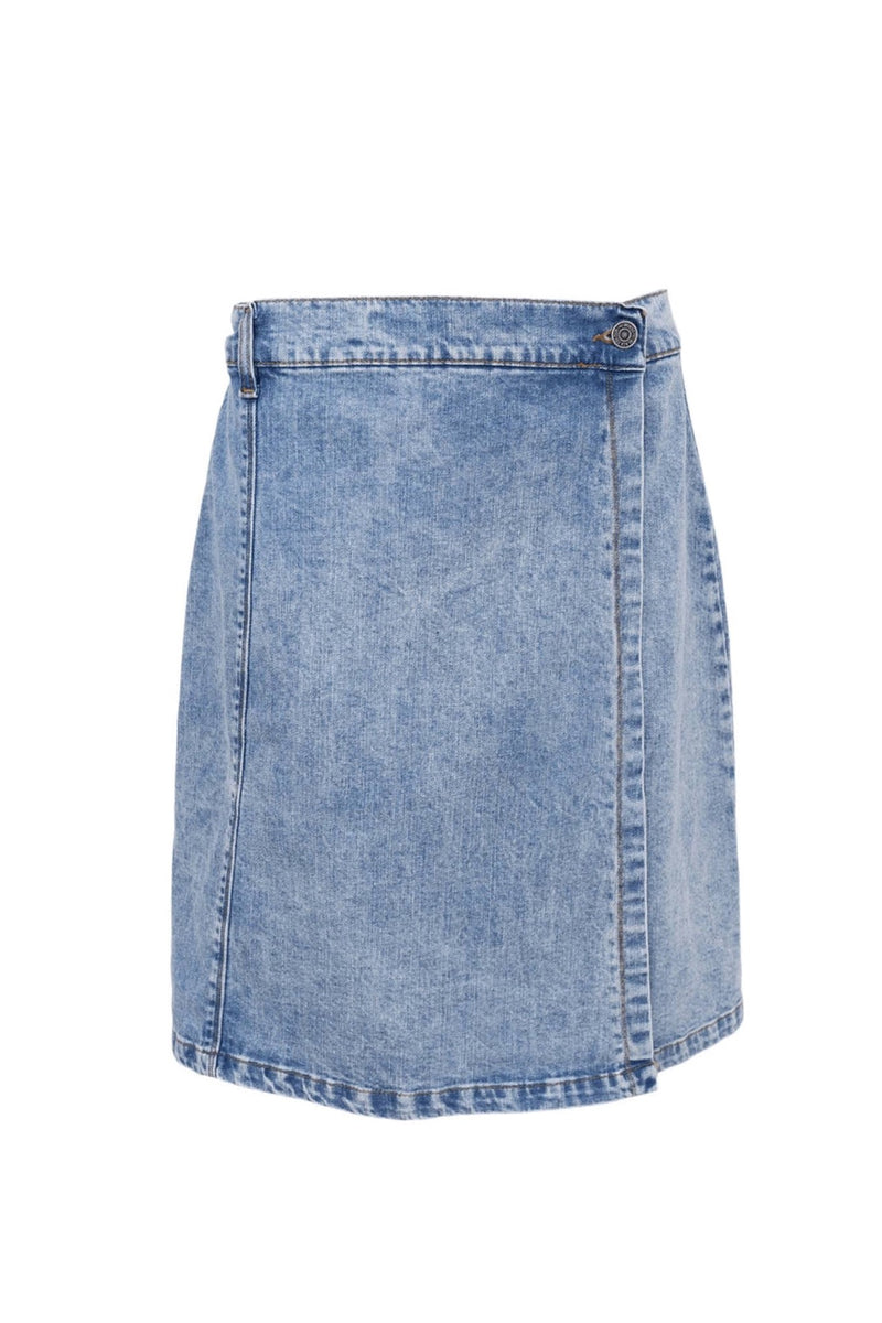 Black Colour Russel short wrap skirt light denim blue