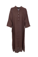 Black Colour Melina linen shirt dress coffee