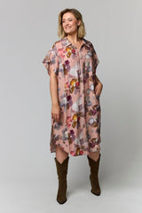 Gozzip Viona dress dusty rose with large flowers