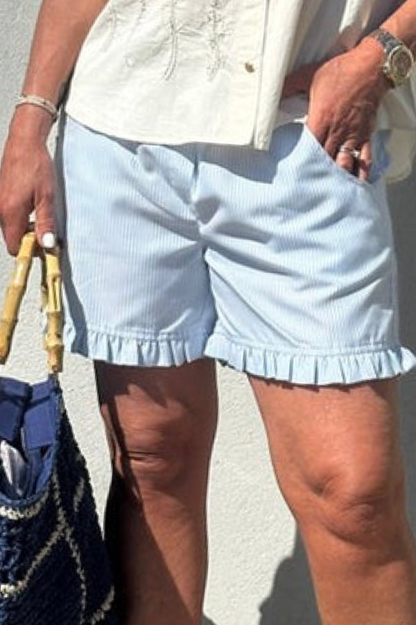 Gaspar Honolulu frill shorts light blue stripe