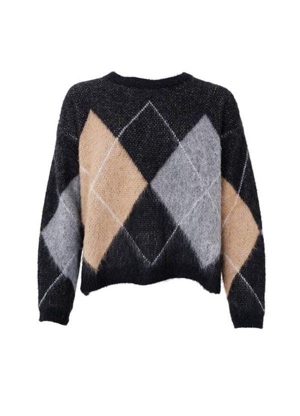 Black Colour Beth argyle knit jumper black