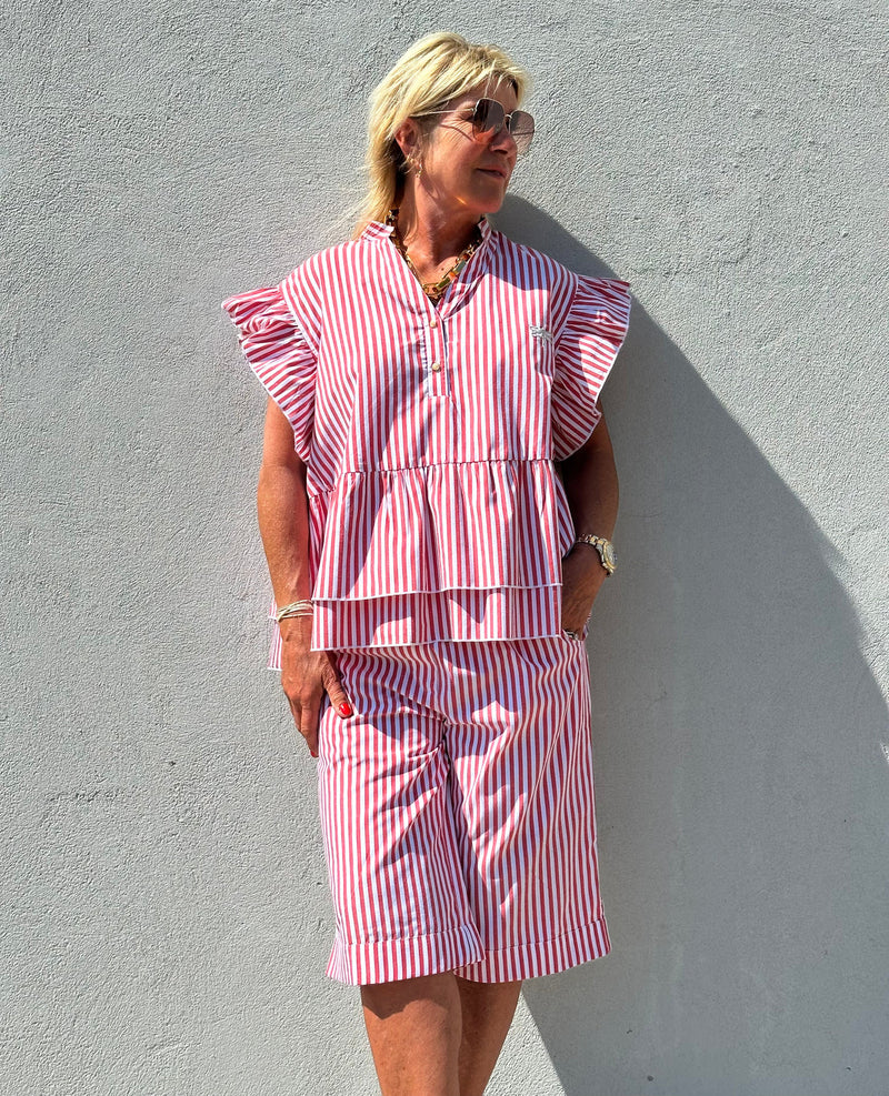 Gaspar Honolulu poplin shorts red stripe