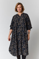 Gozzip Valdis dress black with grey brown flowers