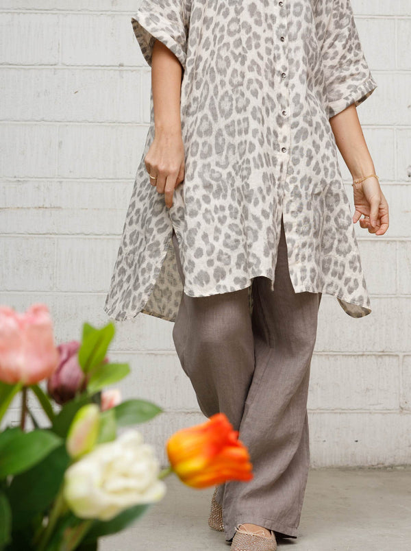 Black Colour Melina wide linen pants taupe