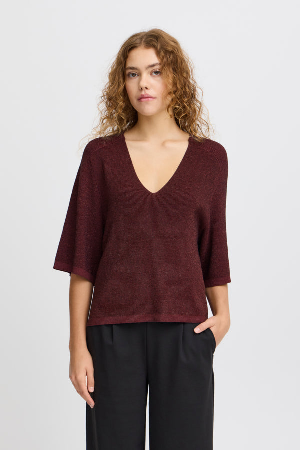 Ichi Cody knit with lurex fig bordeaux