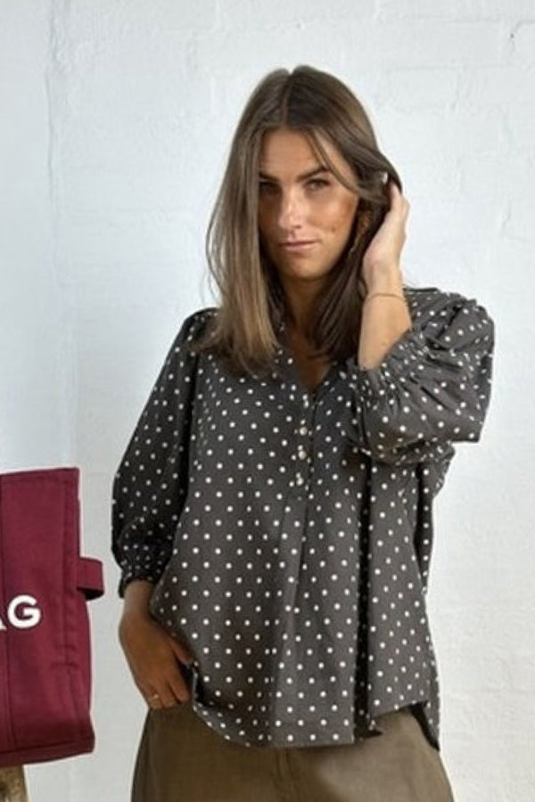 Gaspar  Tunø dot shirt dark grey/brown