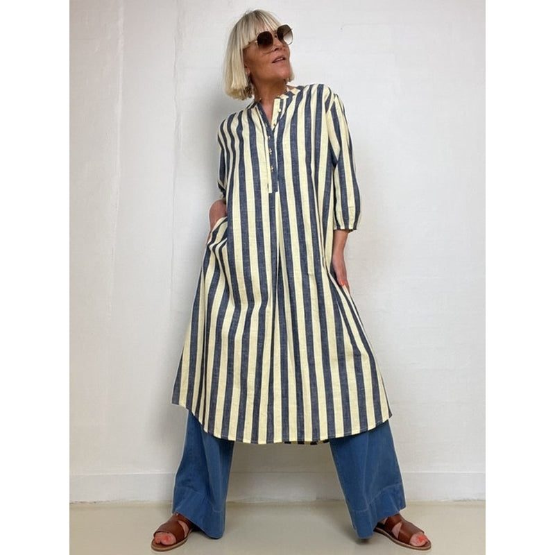 Gaspar Love poplin dress stripe dark blue