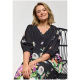Gozzip Lila oversized blouse black with flower