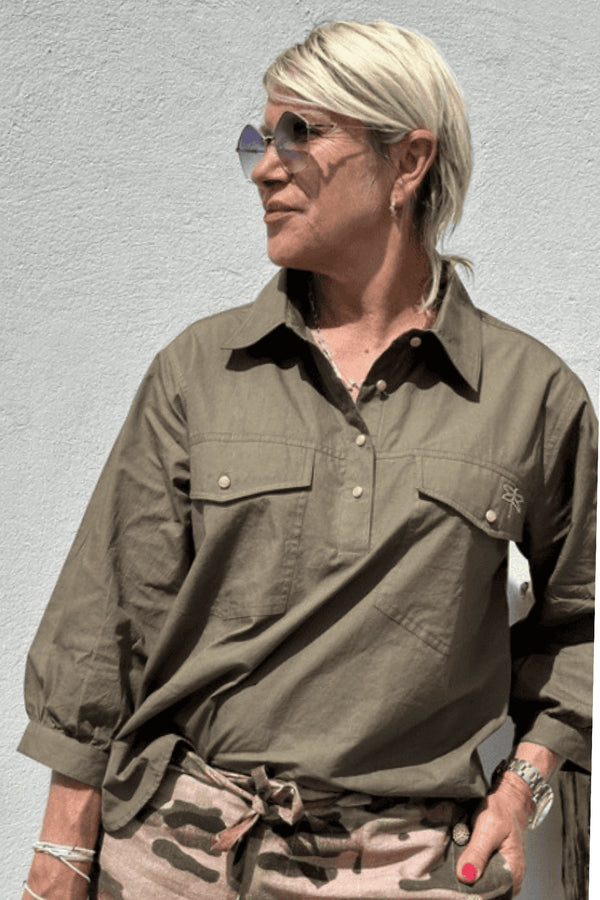 Gaspar Oslo poplin shirt olive