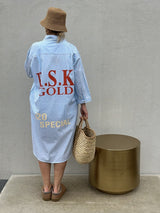 Gaspar Malmø shirt dress light blue stripe