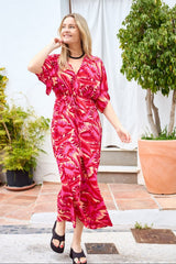 Black Colour Luna V-neck dress epic pink