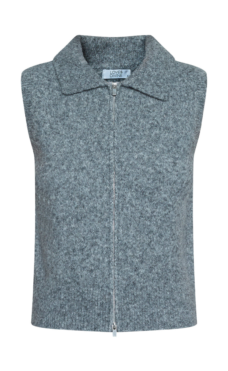 Love & Divine  vest with zipper grey melange