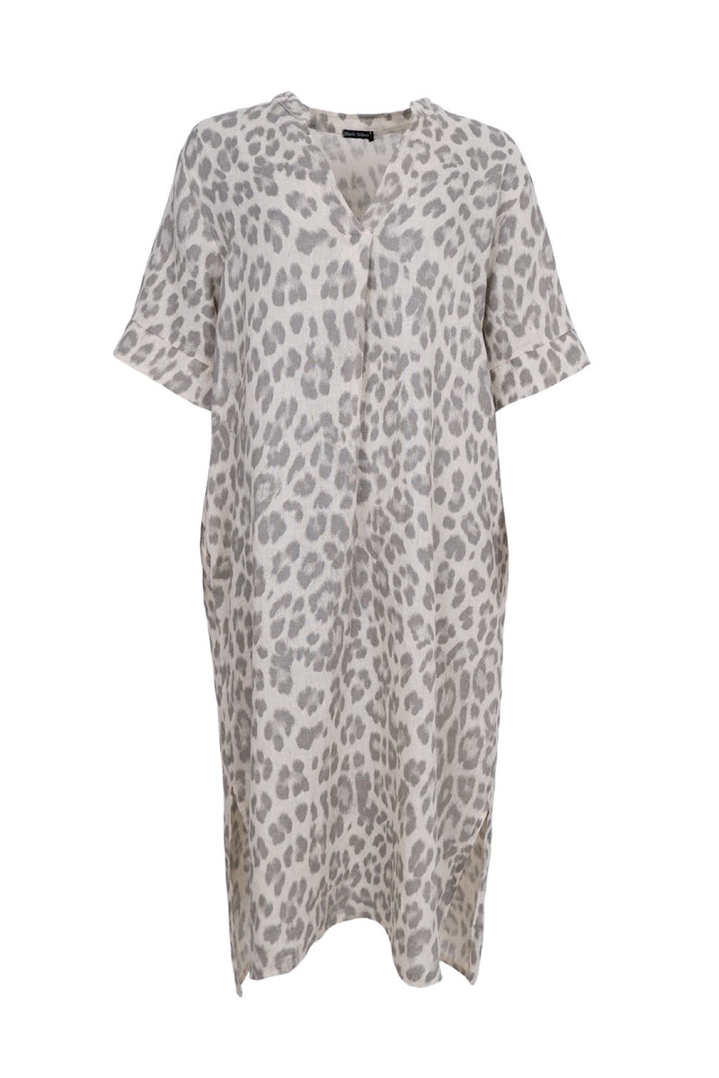 Black Colour Melina long linen dress leo