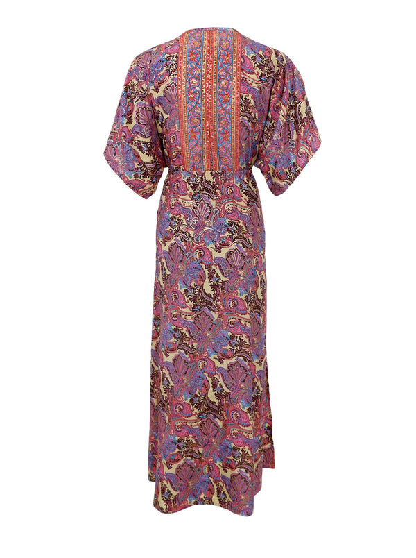 Black Colour Luna long v-neck dress royal berry
