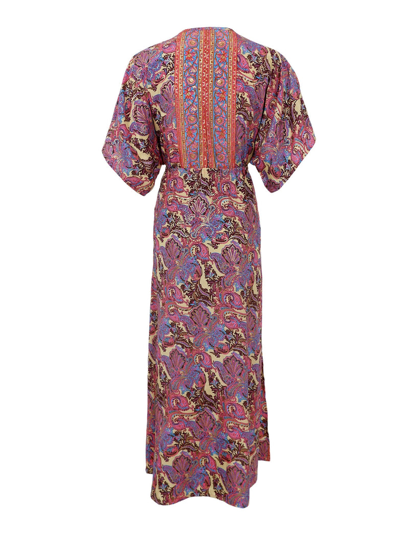 Black Colour Luna long v-neck dress royal berry