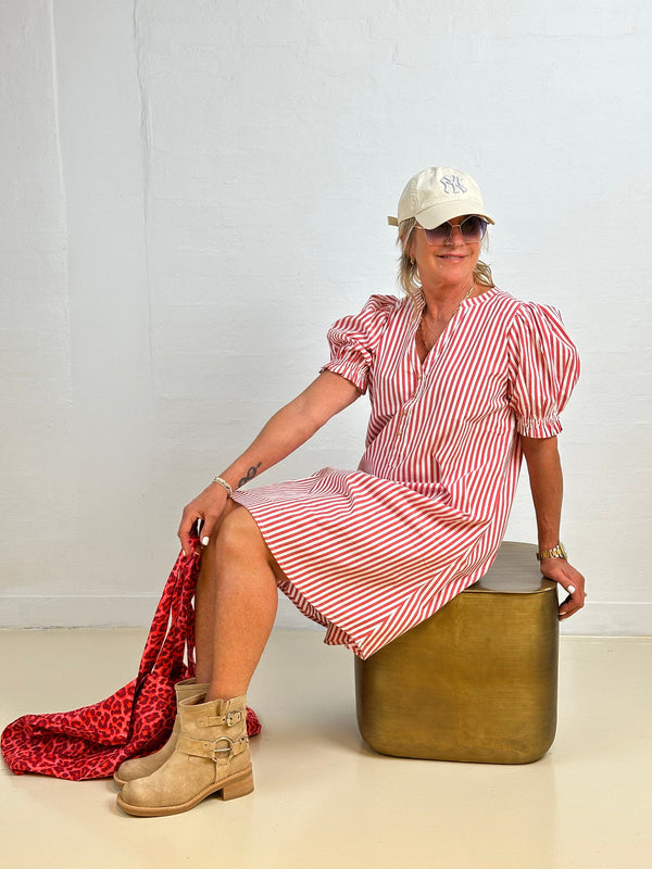 Gaspar Tunø short stripe dress red