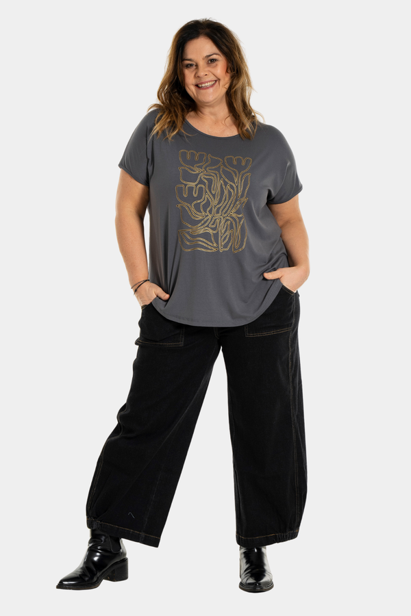 Gozzip Gitte t-shirt with print  charcoal