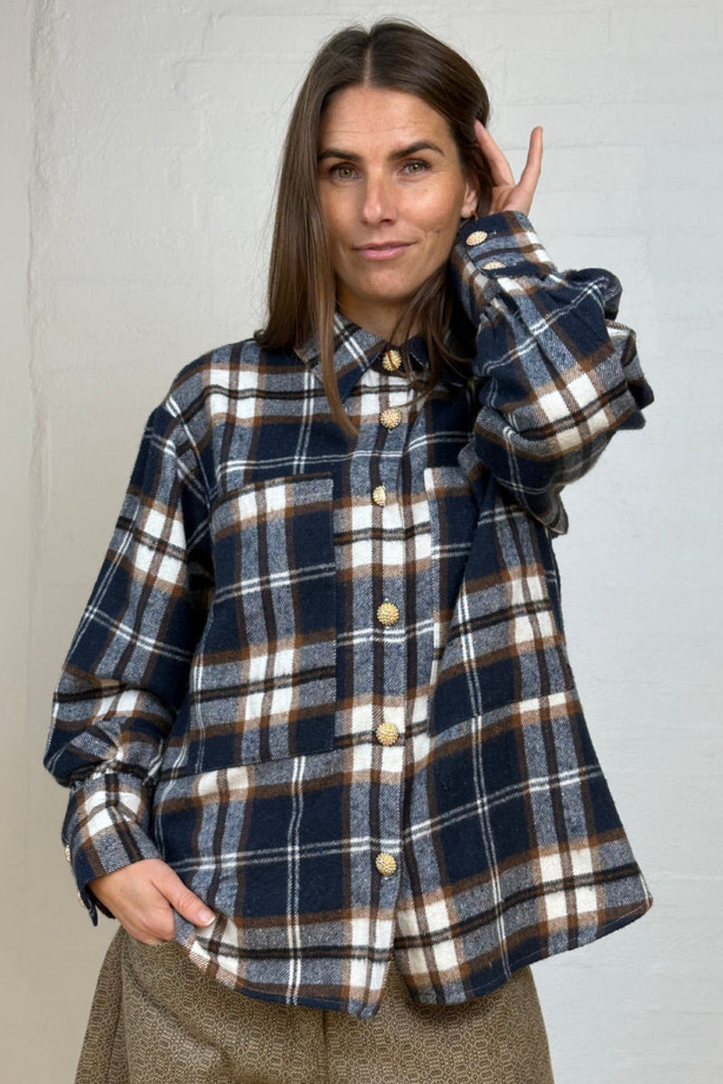 Gaspar Malmø check shirt dark blue