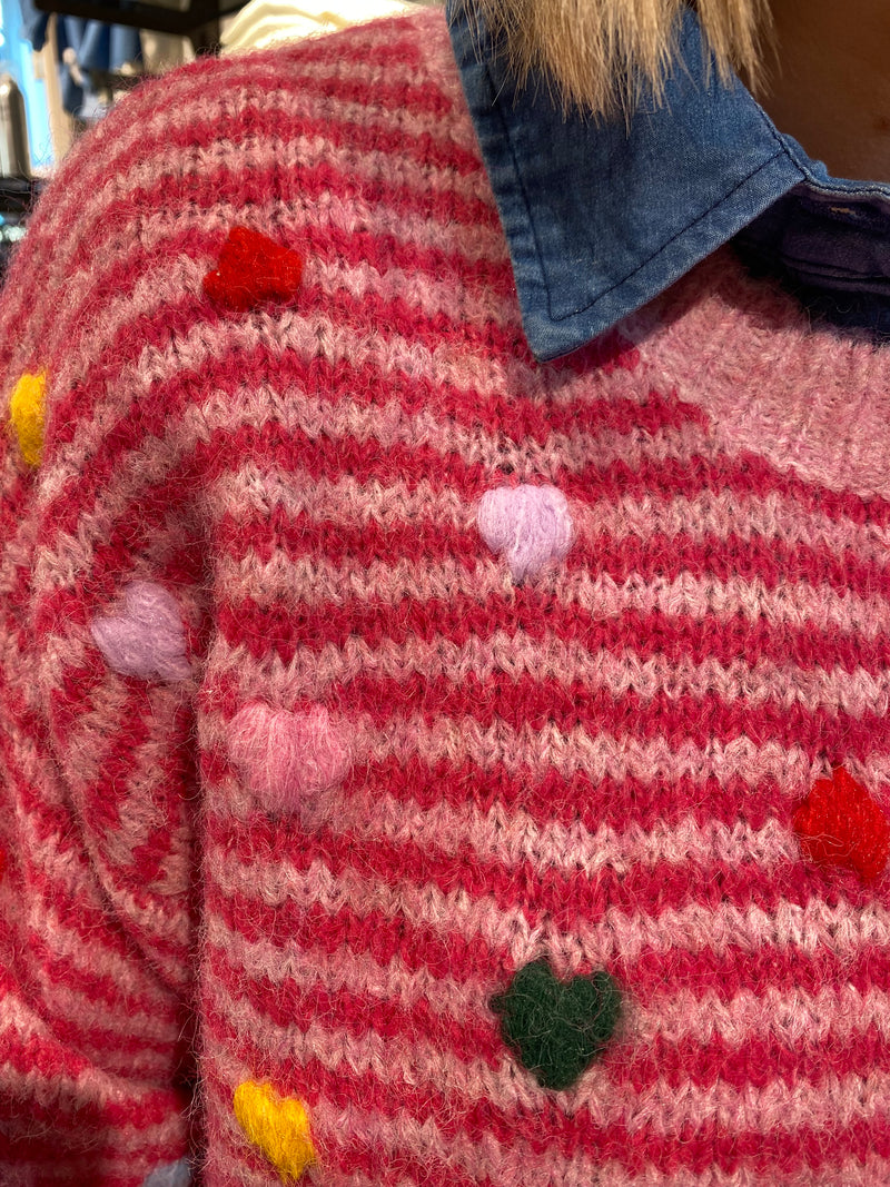 QNUZ Selina knit pink/red stripes & hearts