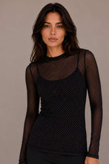 Black Colour Jessie Mesh Blouse Black Dotted