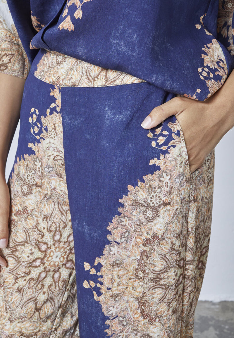 Love & Divine navy paisley pants blue