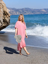 Black Colour Melina long linen dress candy rose