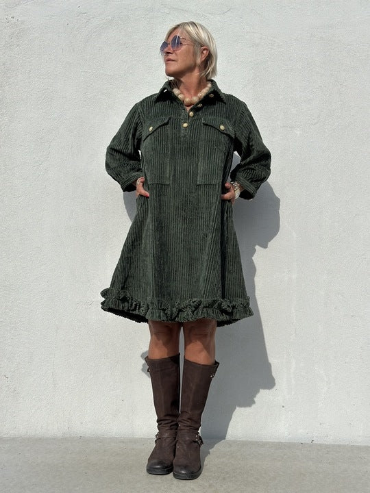 Gaspar Rio Corduroy dress bottle green