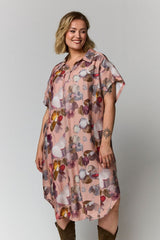 Gozzip Viona dress dusty rose with large flowers