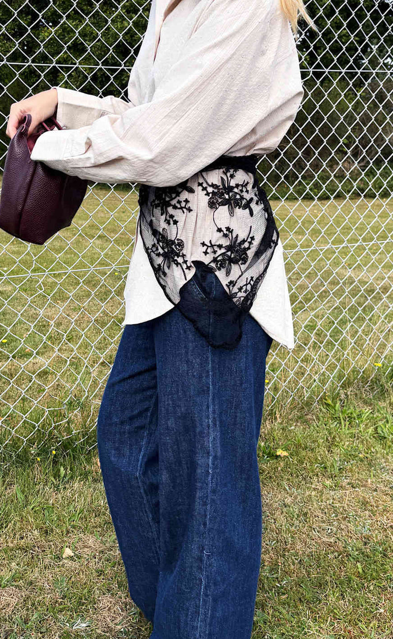 Black Colour  Miriana triangle lace scarf black
