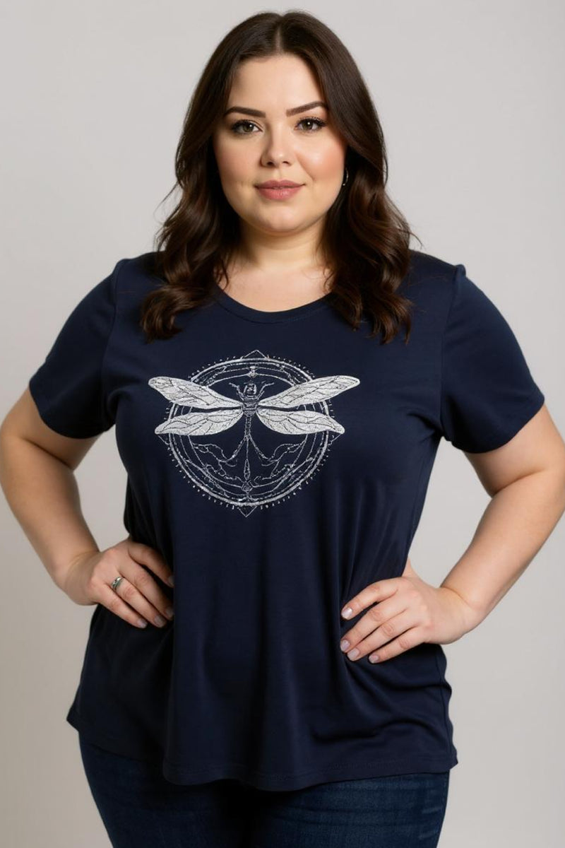 Cassiopeia Maritta t-shirt foilprint silver navy blue