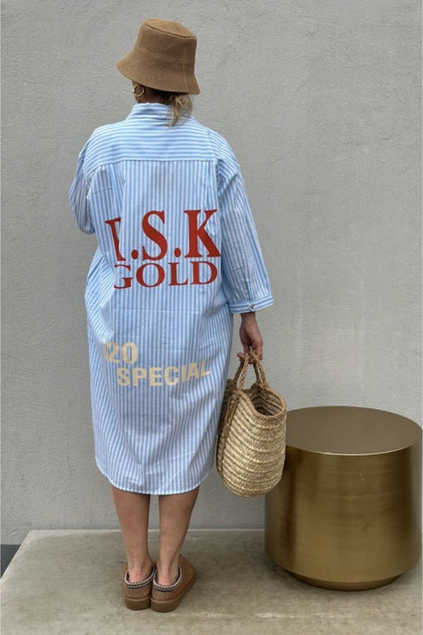 Gaspar Malmø shirt dress light blue stripe