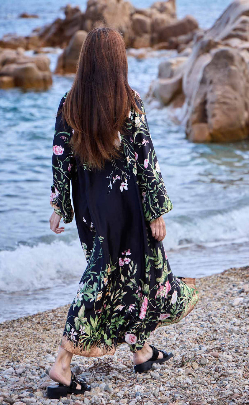Black Colour Zennia flower dress black flower
