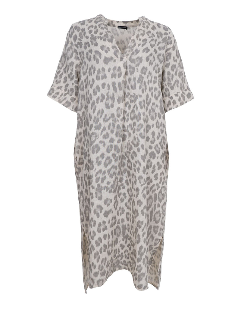 Black Colour Melina long linen dress leo