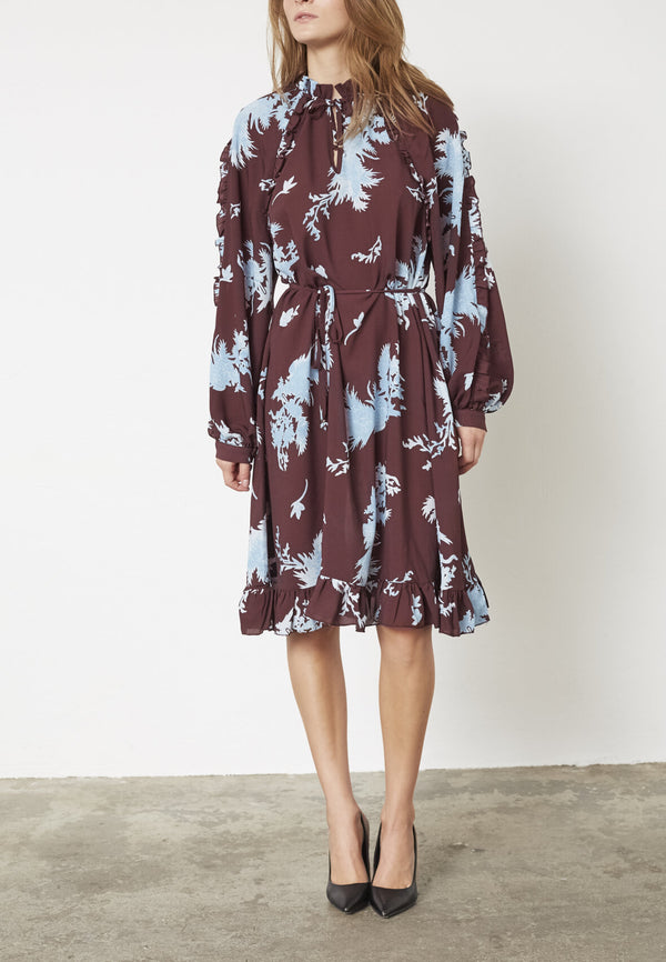 Love & Divine dress bordeaux leaf