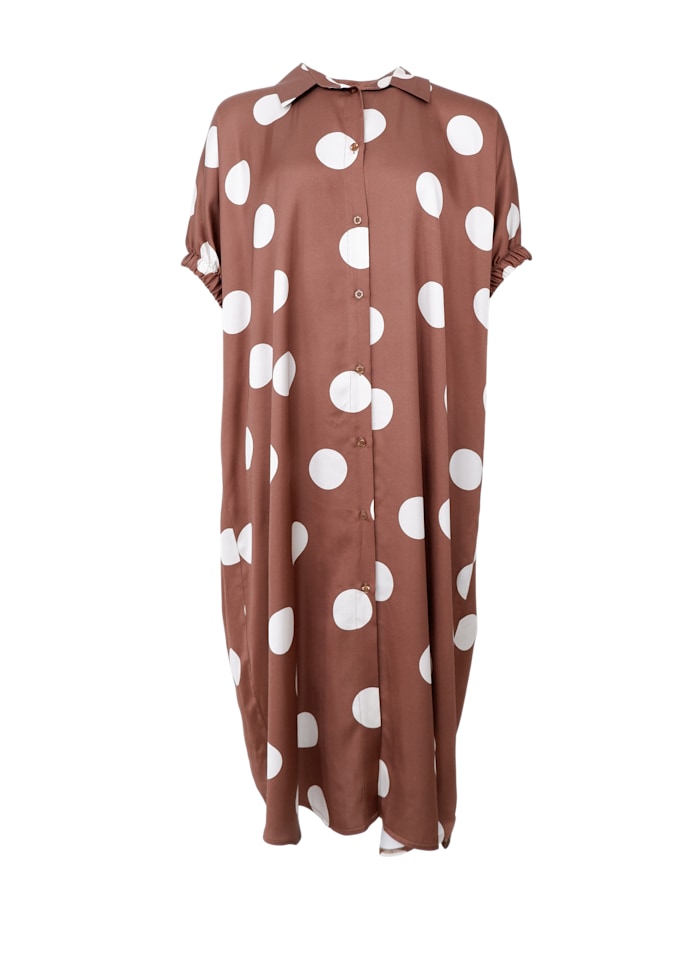 Black Colour Mabel satin dress mocca dot