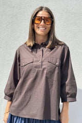 Gaspar Oslo poplin shirt chokolate