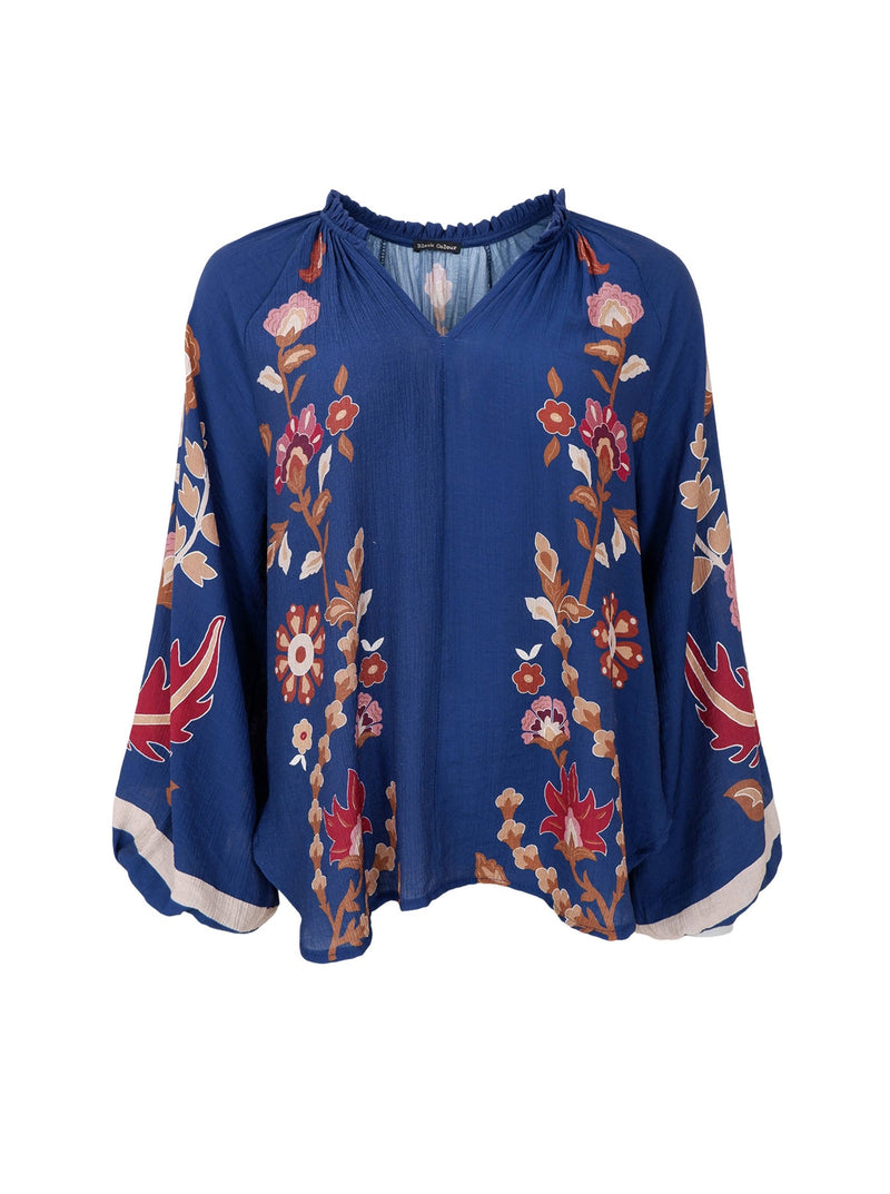 Black Colour  Marigold blouse blue flower