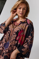 Gozzip Else-Marie blouse black with pink print