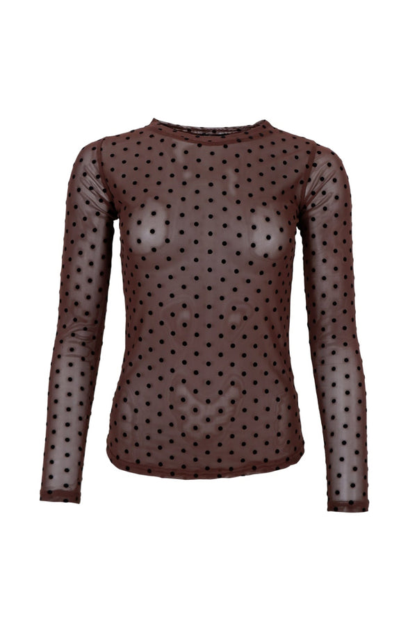 Black Colour Jennie dotted mesh blouse coffee