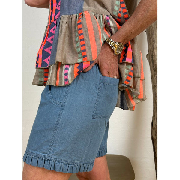 Gaspar Honolulu frill denim shorts light blue